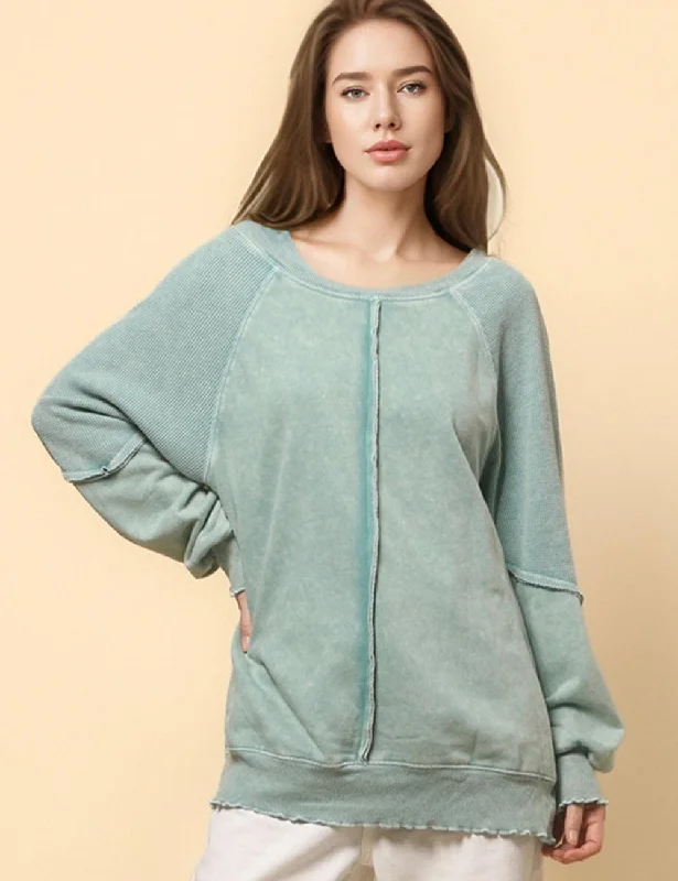 Ladies Slouchy Washed Color Relaxed Pullover Sweatshirt SKT4737 Hoodie with Snap Buttons Easy Quick Ladies Slouchy Washed Color Relaxed Pullover Sweatshirt SKT4737 Hoodie with Snap Buttons Easy Quick