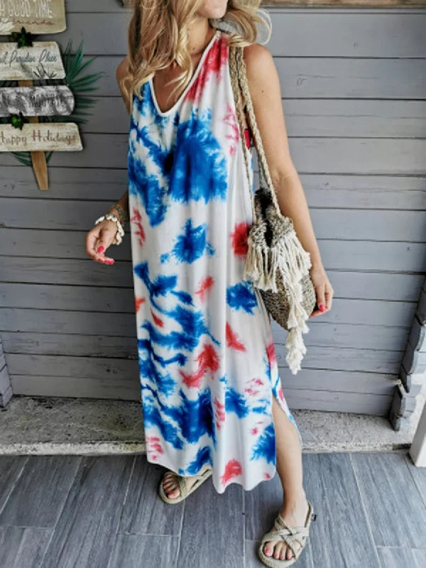 Tie-Dye Colorful Loose Casual Beach Casual Dress Tunics Bridal satin