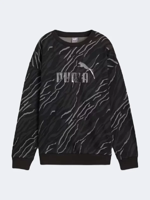 Puma Essential Plus Animal Aop Women Lifestyle Sweatshirt Black/Grey Hoodie with Hood Adjustable Protection Puma Essential Plus Animal Aop Women Lifestyle Sweatshirt Black/Grey Hoodie with Hood Adjustable Protection