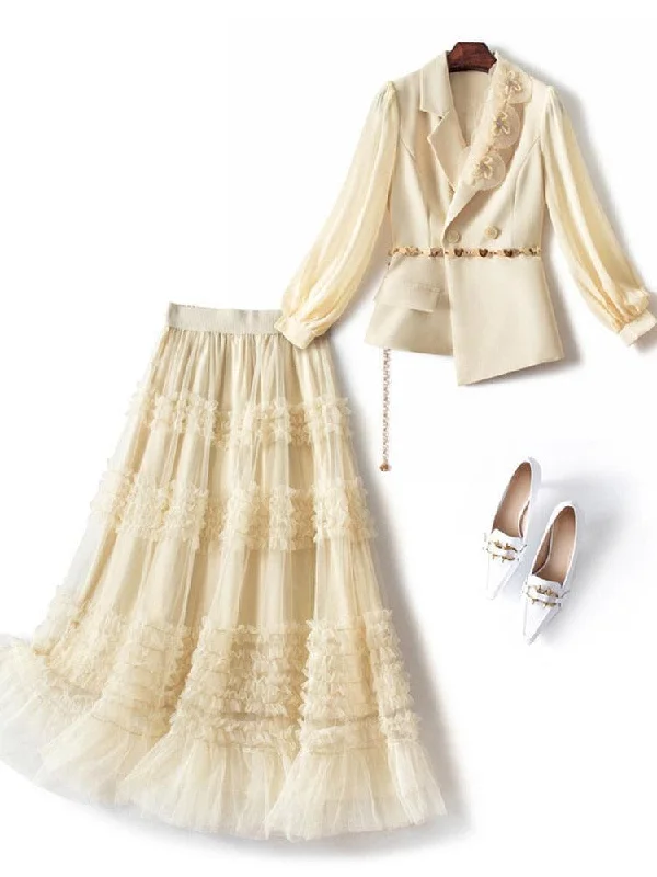 Elegant Outfit Set - Top and Mesh Skirt chiffon skirt flowing