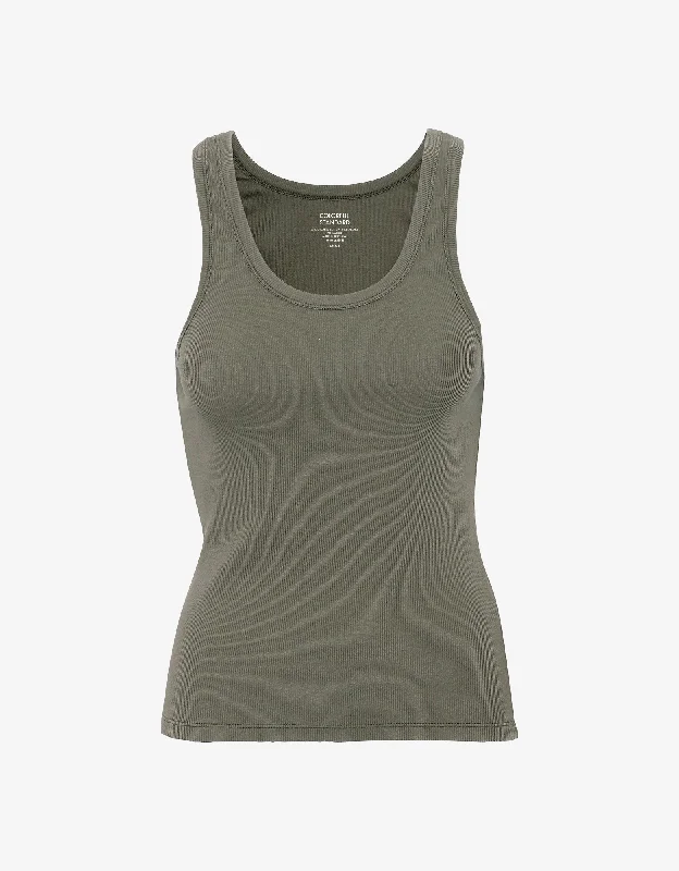 Women Organic Rib Tank Top - Dusty Olive scoop neck tank