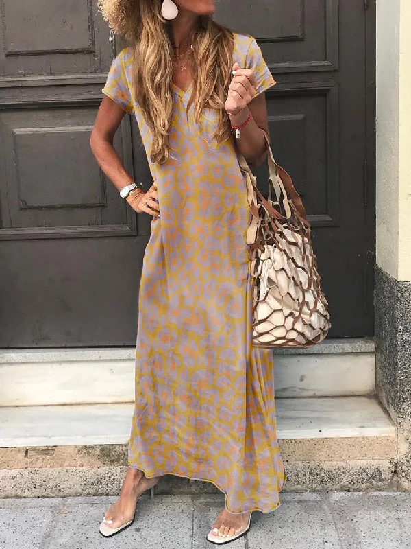 Holiday Short Sleeve Leopard Print Dress Tunics Plaid country
