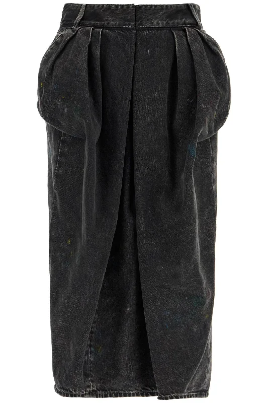 Black Cotton Vintage Effect High-waisted Skirt linen skirt light