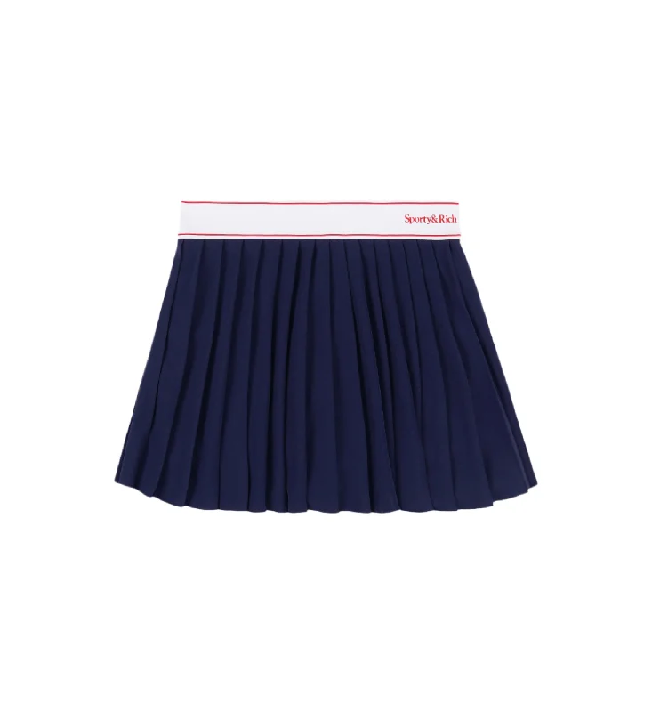 Serif Logo Pleated Skirt (Navy/White/Bright Red) high waist skirt