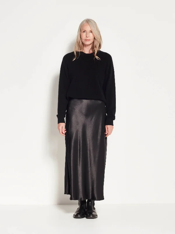 Em Skirt (Polished Satin) Black Shine cashmere skirt fine