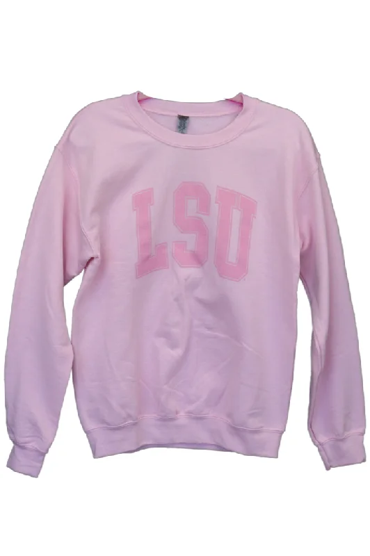 LSU Tigers Sweatshirt Tone on Tone PInk Hoodie with Hem Fringe Bohemian Relaxed