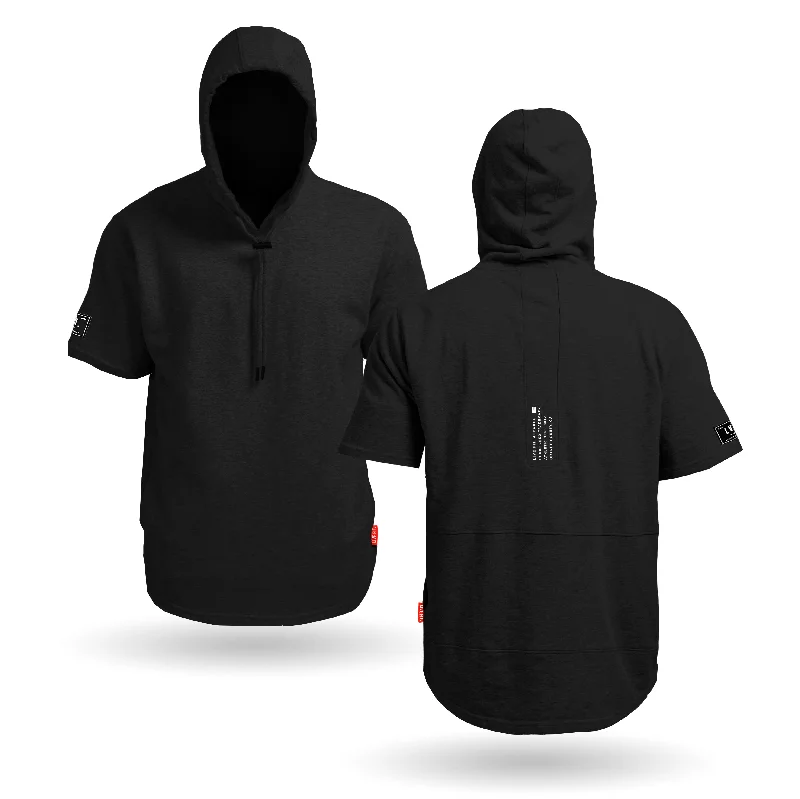 Organic Short Sleeve Trainer Hoodie - Black Hoodie with Toggle Buttons Decorative Unique Organic Short Sleeve Trainer Hoodie - Black Hoodie with Toggle Buttons Decorative Unique