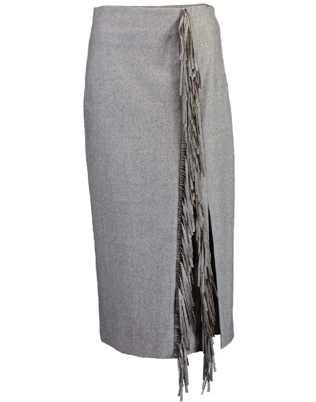 Wool Flannel Fringe Slit Skirt casual skirt length