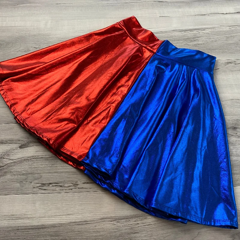 SALE - MEDIUM 19" Length Skater Skirt - Harley Quinn Blue/Red Metallic tulle skirt dreamy