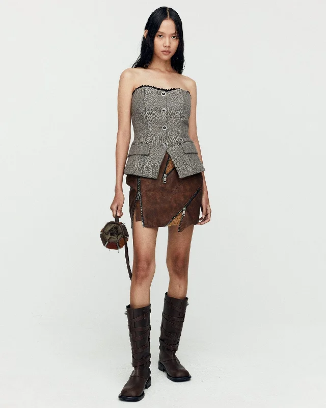 (WOMEN) AUSTIN FAUX SHEARLING SKIRT apa663w(BROWN) chiffon skirt airy