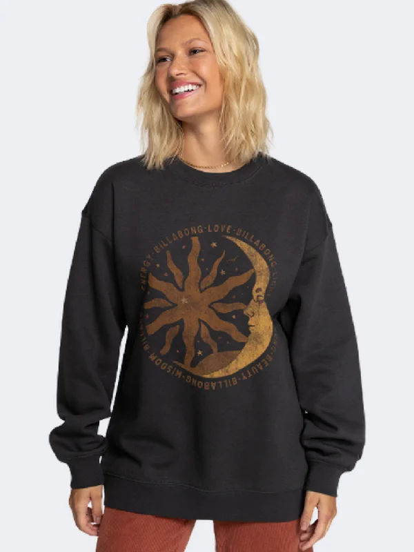Billabong Energy And Wisdom Women Lifestyle Sweatshirt Off Black Hoodie with Raglan Sleeves Sporty Comfortable Billabong Energy And Wisdom Women Lifestyle Sweatshirt Off Black Hoodie with Raglan Sleeves Sporty Comfortable