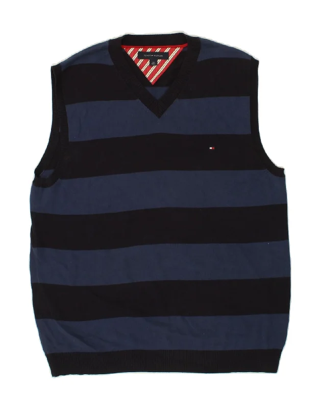 TOMMY HILFIGER Mens Vest Tank Top Large Navy Blue Striped metallic tank top