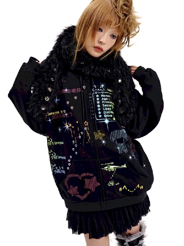 Sweatshirt with Martian rhinestones【s0000010502】 Hoodie with Hem Ribbing Snug Secure Sweatshirt with Martian rhinestones【s0000010502】 Hoodie with Hem Ribbing Snug Secure