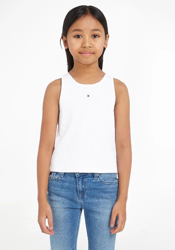 Tommy Hilfiger Girls  Essentials Rib Tank Top, White print tank top