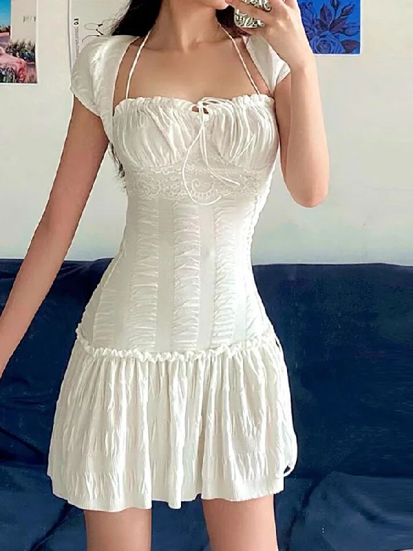 Lace-up Ruffled Short Sleeve French Dress Tunics Handmade artisanal