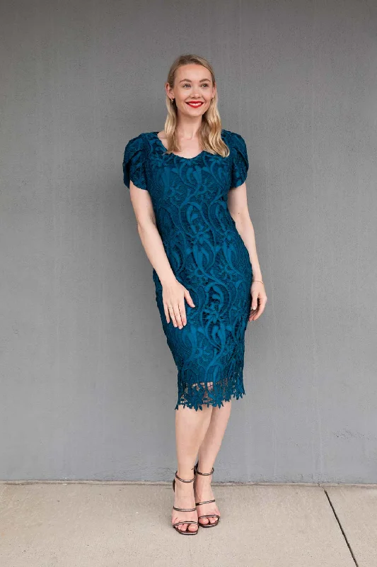 Lyman - 239394 Teal Lace Dress Tunics Practical easy-care