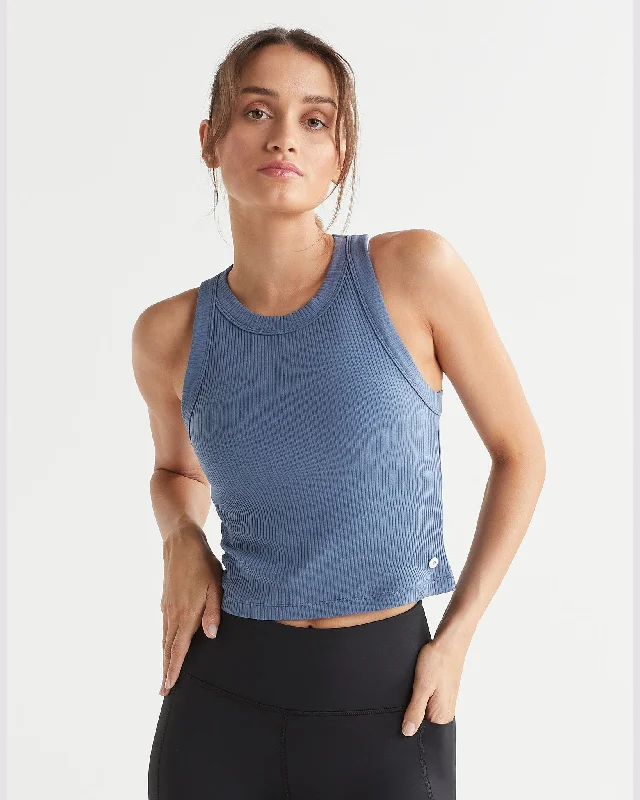 Lilybod Harmony Rib Tank - Dusty Blue high neck tank