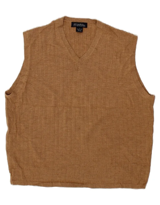 BROOKS BROTHERS Mens Vest Tank Top Large Brown Merino Wool cropped tank top