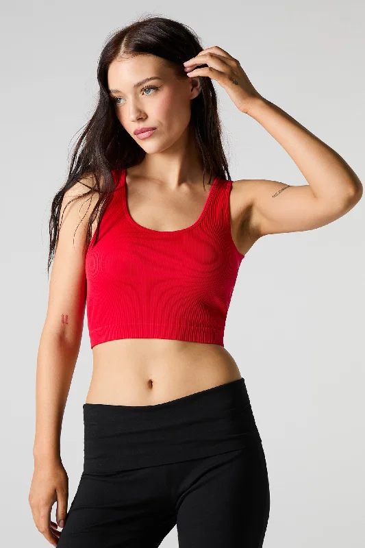 Seamless Ribbed Scoop Neck Tank with Built-In Bra Cups low neck tank