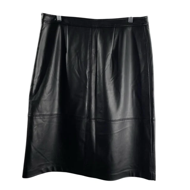 TALBOTS Size 10 Black Midi Faux Leather SKIRT cashmere skirt soft