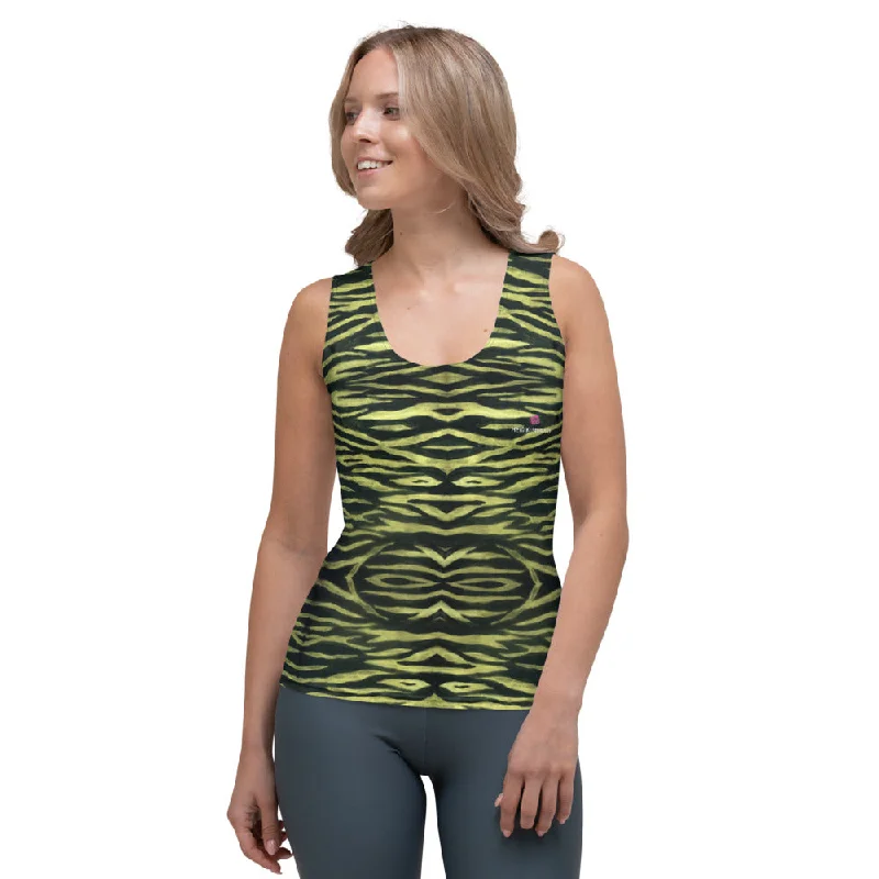 Yellow Tiger Striped Tank Top, Animal Tiger Stripes Print Best Designer Women's Tank Top- Made in USA/EU/MX bold tank top