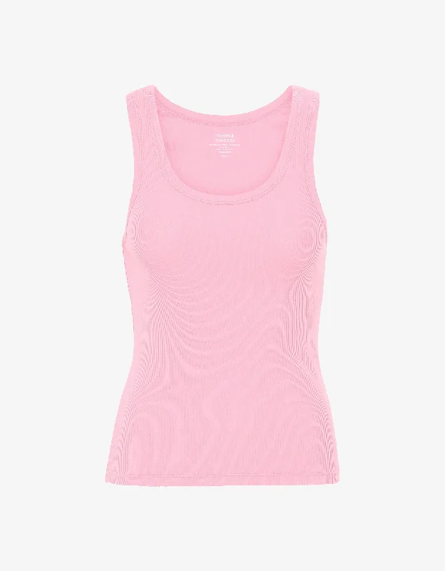 Women Organic Rib Tank Top - Flamingo Pink low neck tank