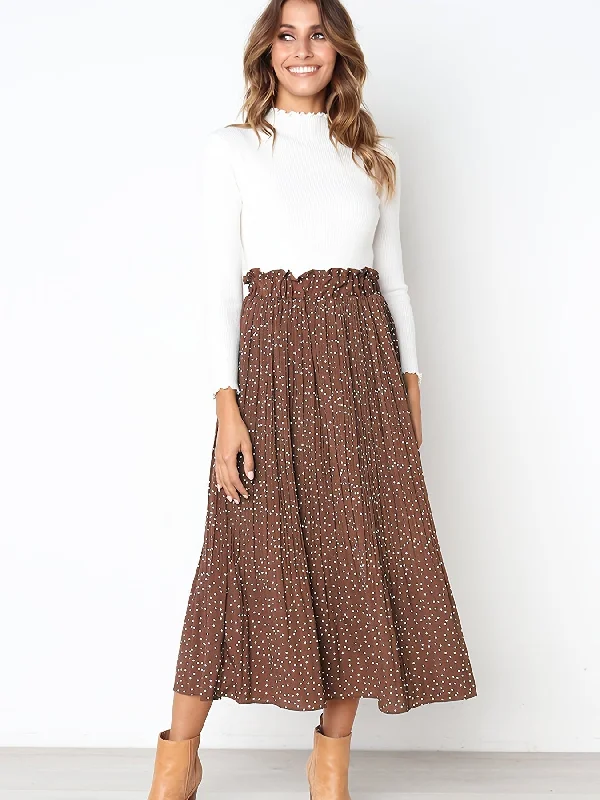 Pretty Polka Dot Pleated Skirt - High Waisted Spring Summer Casual Everyday chiffon skirt delicate