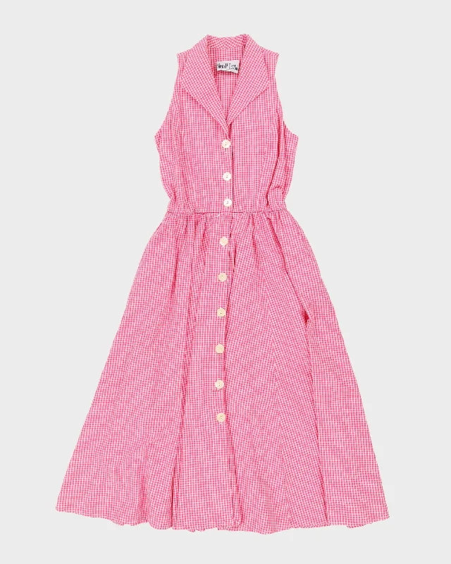 Vintage 80s Nina P. Design Pink Gingham Button Up Dress - M Tunics Stylish modern