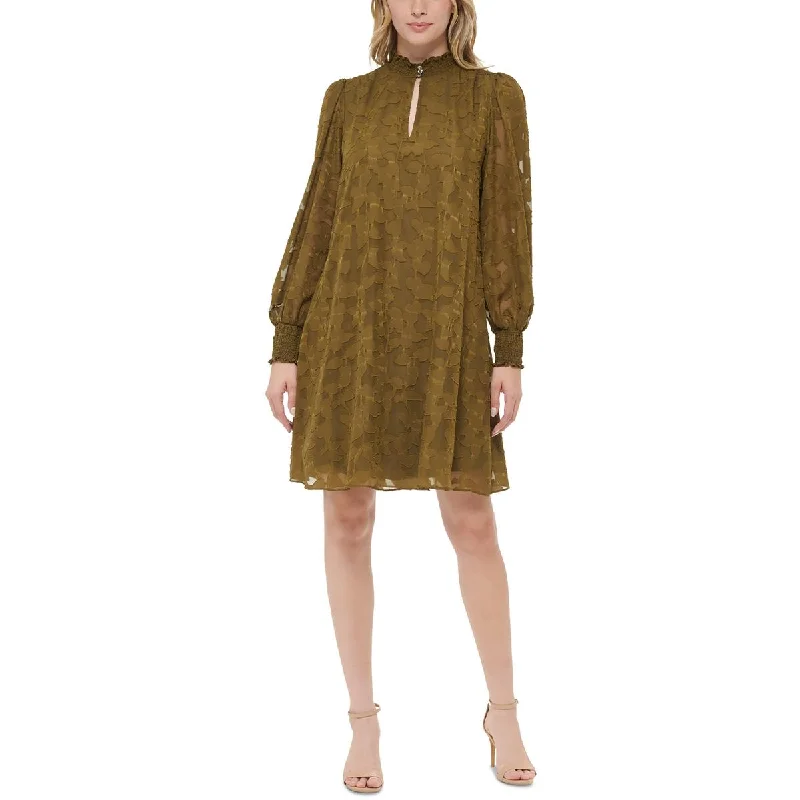 Womens Smocked Mini Shift Dress Tunics Office stylish
