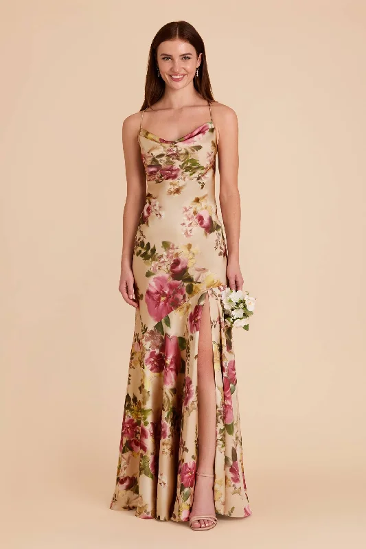 Olivia Matte Satin Dress - Hazelnut Moody Blooms Tunics Prom sequined