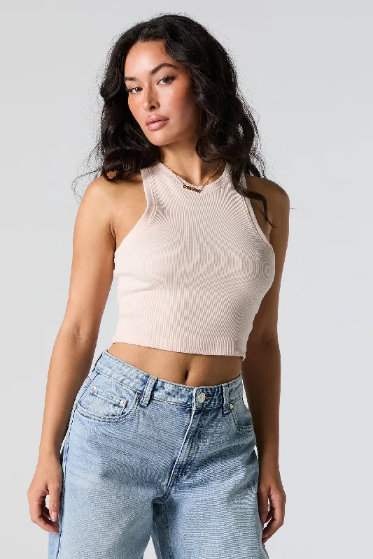 Ribbed High Neck Cropped Tank loose fit tank