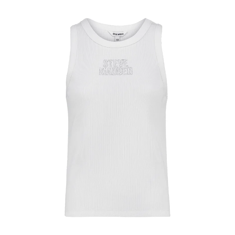 AALIYAH WHITE SPARKLE LOGO TANK relaxed fit tank