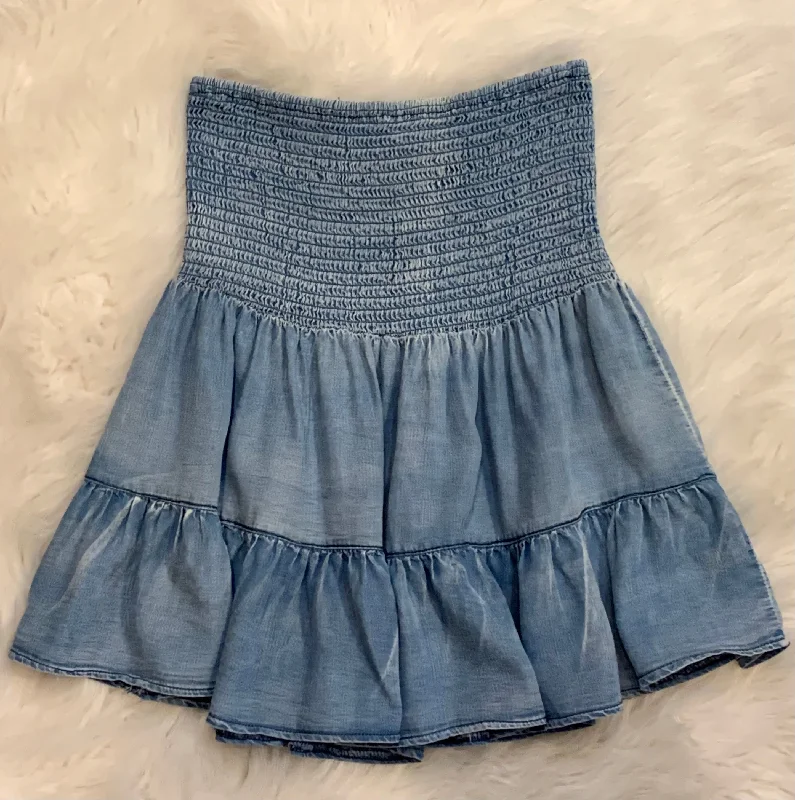 Tiered washed chambray smocked skirt velvet skirt plush