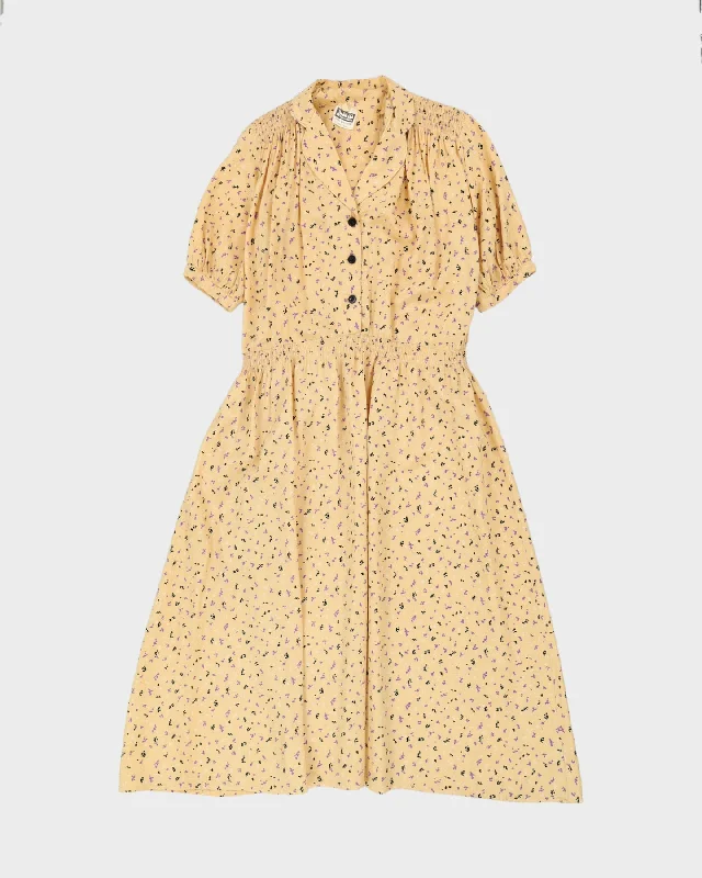 Vintage Debenhams Yellow Tea Dress - M A-Line Day Work