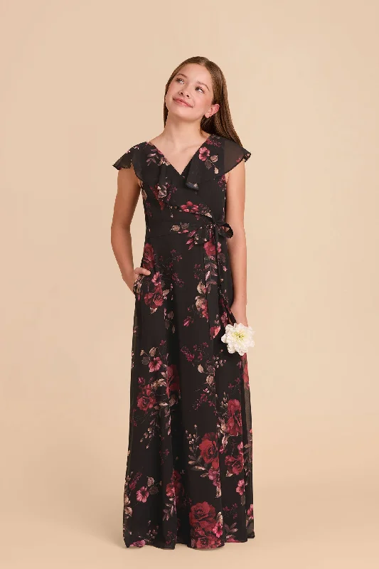 Jax Junior Chiffon Dress - Black Fleurs D'Amour Tunics Vintage classic