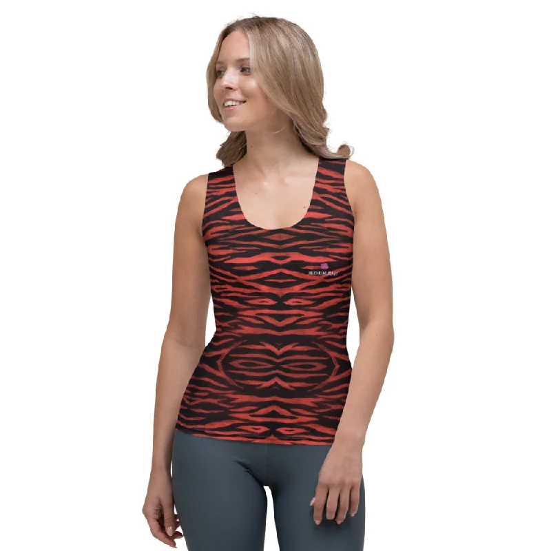 Red Tiger Striped Tank Top, Animal Tiger Stripes Print Best Designer Women's Tank Top- Made in USA/EU/MX flirty tank top