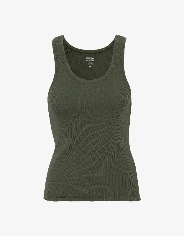 Women Organic Rib Tank Top - Seaweed Green slim fit tank