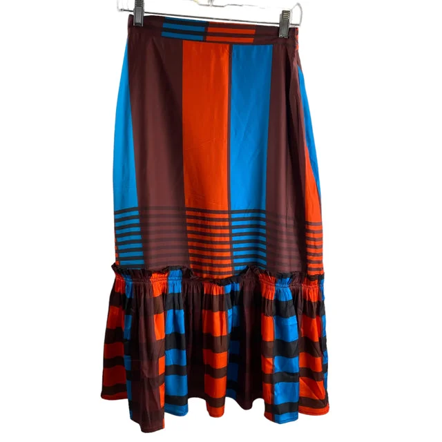 EVA FRANCO Size 4 Multi Large Buckle Ruffle Hem SKIRT flowy skirt hem