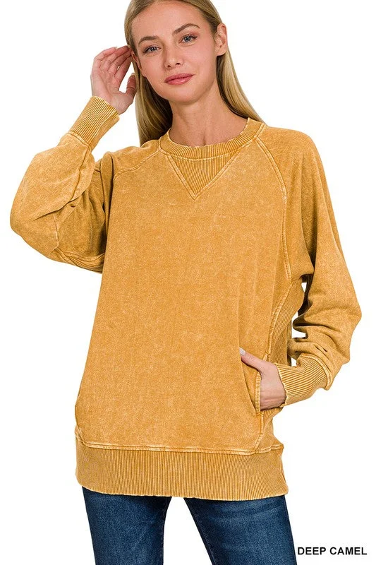 Apple Of My Eye Deep Camel Pocket Pullover Honey Neck Pullover