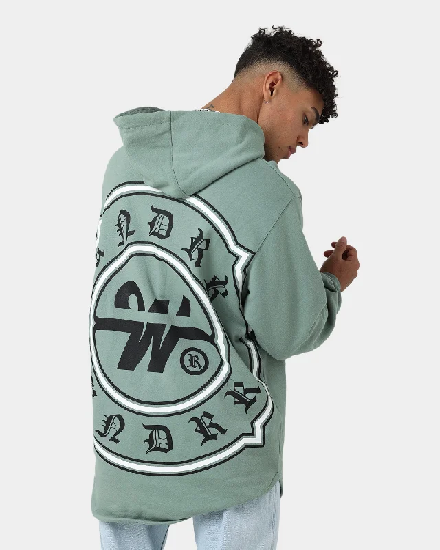 WNDRR Ambush Curved Hem Hoodie Olive Hoodie with Neon Bright Vibrant