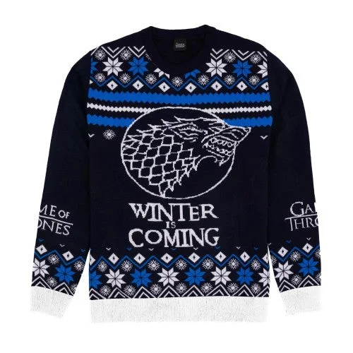 Game Of Thrones Unisex Adult Stark Knitted Christmas Jumper Sequined Glittery Shiny