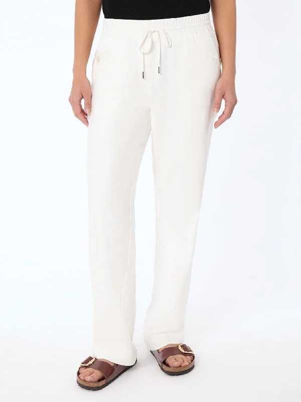 Pull On Drawstring Trouser, Solid Linen Viscose Trousers Leather Faux