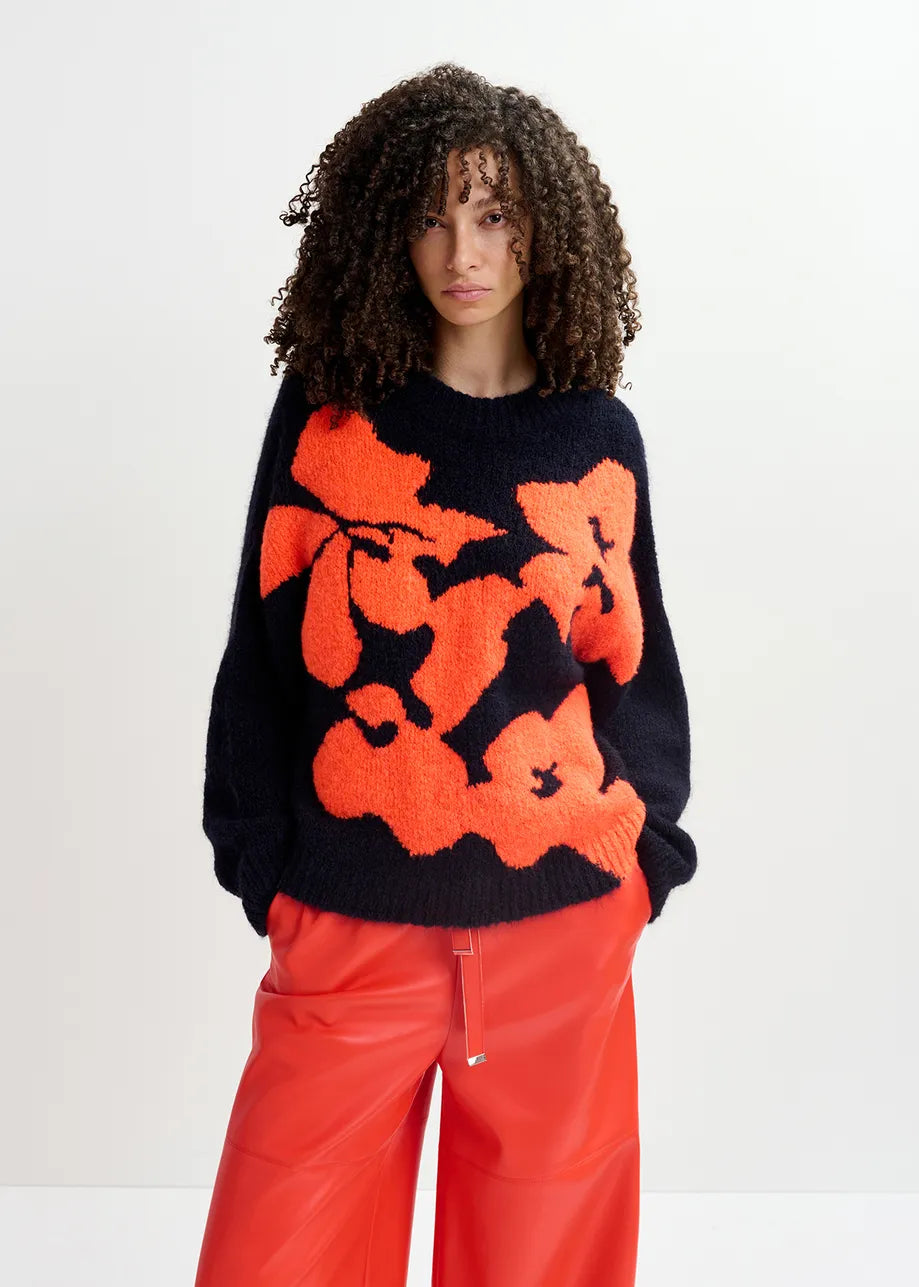 ESSENTIEL Navy & Orange Knit Sweater Tailored Straight A-Line