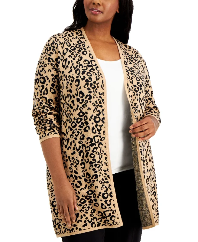 JM Collection Plus Size Animal-Print Cardigan Long Cardigan Short Cardigan Medium Cardigan