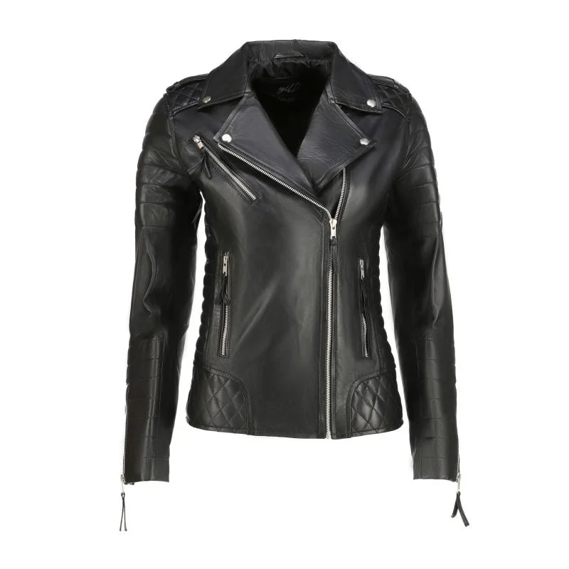 Women's Quilted Sleeves Black Leather Biker Jacket Nylon Jacket Polyester Jacket Spandex Jacket Women's Quilted Sleeves Black Leather Biker Jacket Nylon Jacket Polyester Jacket Spandex Jacket