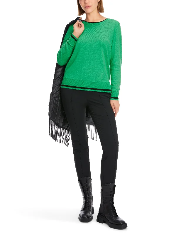 MARC CAIN GREEN JUMPER Solid Print Embellished