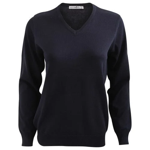 Kustom Kit Ladies Arundel Long Sleeve V-Neck Sweater Silk Blend Satin Velvet