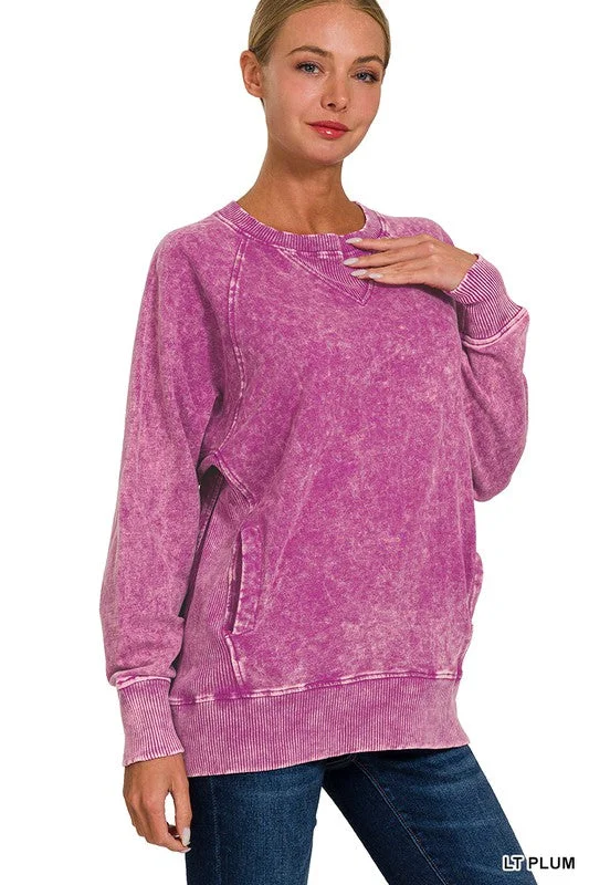 Apple Of My Eye Light Plum Pocket Pullover High Neck Pullover