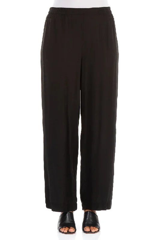Straight Black Silk Bamboo Trousers Trousers New Arrival