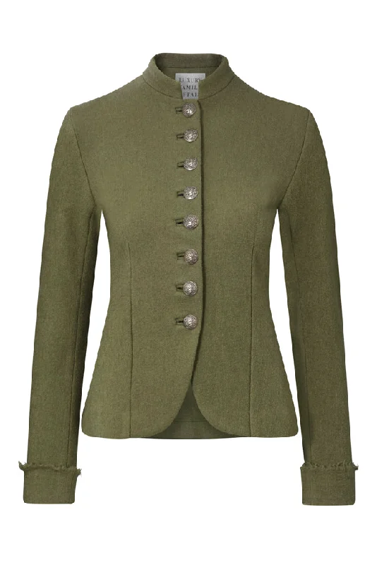 REGIMENTAL Olive Green Boiled Wool Tailored Uniform Jacket Wool Jacket Cashmere Jacket Tweed Jacket